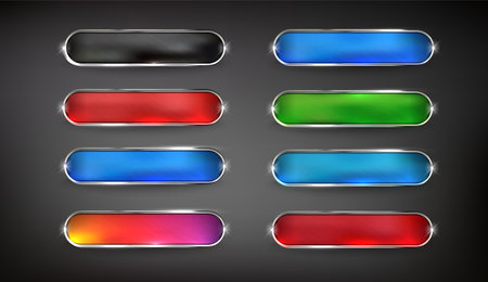 Buttons social media set collection steel on background color blackのイラスト素材