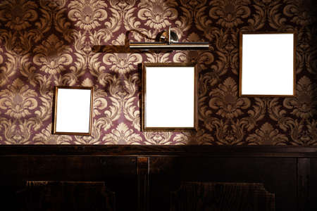 Wall of blank frames and whiteboards in pub interior - Mock up, billboard, ad space indoorsの写真素材
