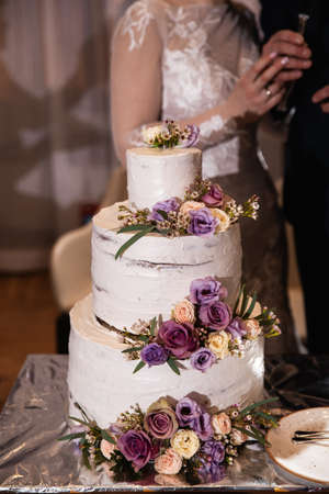 Wedding cake closeup at a real reception and the end of the party - Closeupの写真素材