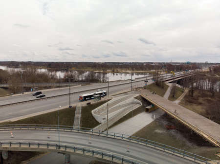 Bridge under construction in Riga, Latvia during a gloomy day