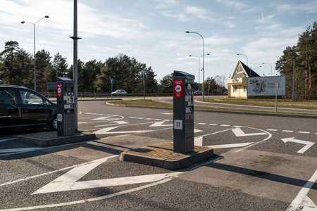 JURMALA, LATVIA - APRIL 2, 2019: People are paying 2 EUR to enter the cityのeditorial素材