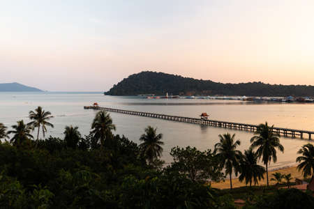 Sunset with a view over Pier - Ko Chang, Thailandの写真素材