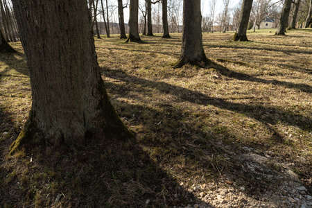 LIEPUPE, LATVIA - APRIL 13, 2019: Liepupes Muiza manor in beautiful sunny Spring weather with blue...