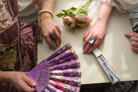 Retro style royal medieval ball - Majestic palace with gorgeous people dressed in king and queens...