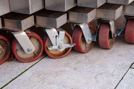 close-up wheels of metal steel barriersの写真素材
