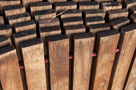 wooden products, fence elements assembled in a stackの写真素材