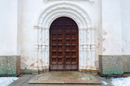Veliky Novgorod, Russia - January 26 2021: Vintage front door of Saint Sophia Cathedral in the city of Russiaのeditorial素材