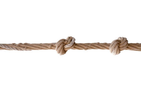 Rope with two knots isolated on white background.