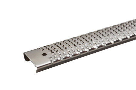 Stainless steel small fine grater isolated on white background. Grater for grating cheese, nutmeg, garlic, zest.の写真素材