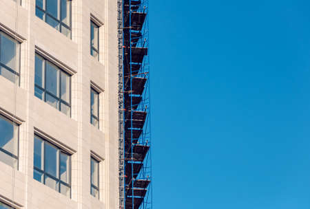 Modern facade steel cladding architectural elements detail. Exterior architectural detail facade building. Effective wall cladding system.の写真素材