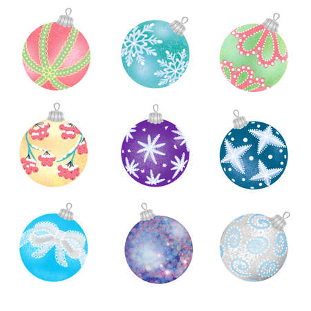 Set of Christmas balls isolated on white background. Christmas tree toy.の写真素材