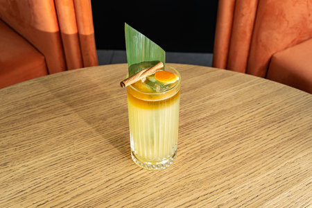 Mai Tai cocktail, refreshing drink with white rum, liqueur, sugar syrup, lime juice, mint and crushed ice.の写真素材