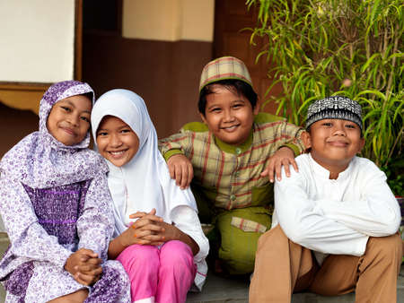 Muslim kids hanging around  at Islamic school