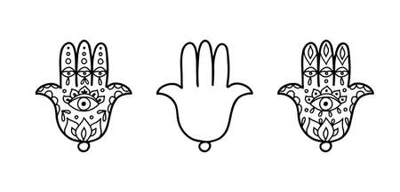 Hamsa Hand Drawn Symbol. Hand of Fatima Icon. Decorative oriental amulet for henna tattoo and...