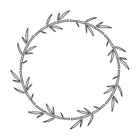 Bamboo Circle Frame with Leaves. Doodle Outline Vector illustrationのイラスト素材