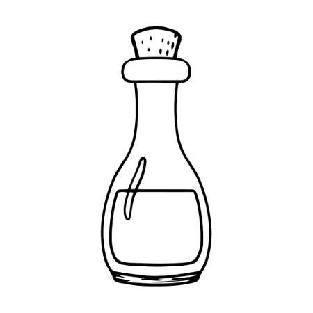 Potion glass bottle sketch. Alchemist magic elixir, love poison. Isolated vector illustrationのイラスト素材