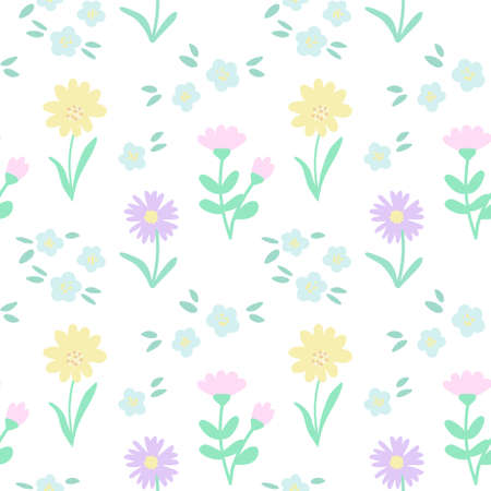 Blooming flowers seamless pattern. Spring summer pastels background. Vector Illustrationのイラスト素材