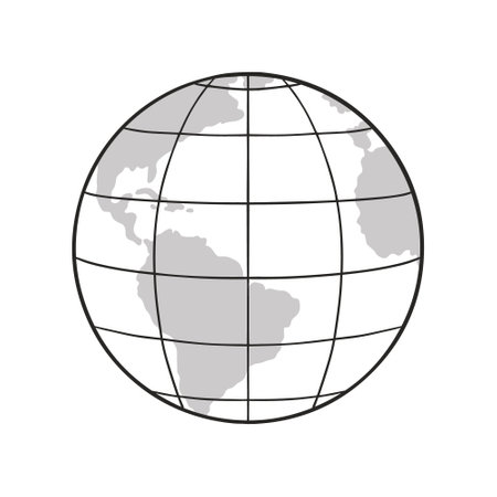 Outline Earth Globe with map of the World, parallels and meridians. Isolated vector illustration.のイラスト素材