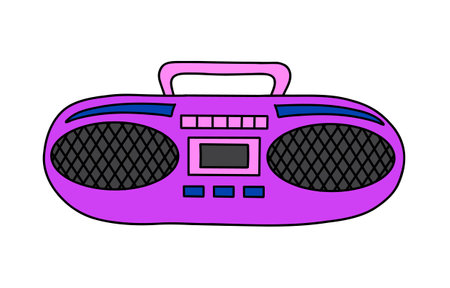 Retro tape recorder. Portable stereo radio cassette boombox. Pop culture from 90s design. 90s 00s style hand drawn vector sticker illustrationのイラスト素材