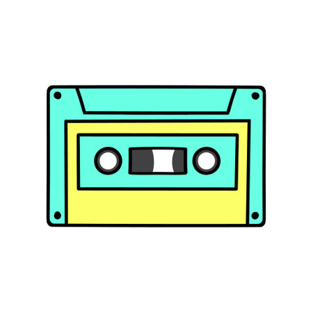 Retro Audio Cassette. Audio tape with music record. 90s nostalgic musical equipment. Pop culture Y2K design. 90s 00s style hand drawn vector illustrationのイラスト素材