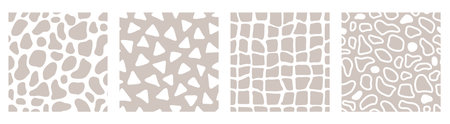Beige pastel set of seamless patterns, minimalist style. Mid century aesthetic background. Geometric shapes. Vector illustrationのイラスト素材