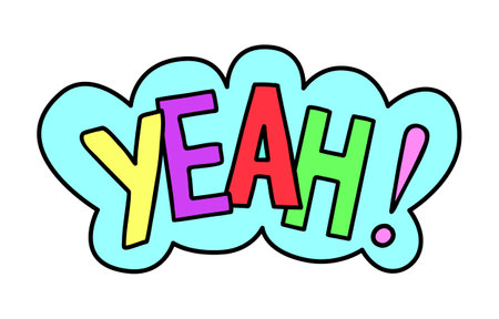 90s or Y2k style hand drawn elements with Yeah text. Doodle comic style. Colorful vector illustration on white backgroundのイラスト素材