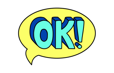 90s or Y2k style hand drawn elements with OK text. Doodle comic style. Colorful vector illustration on white backgroundのイラスト素材