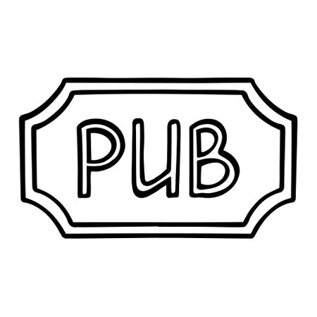 Outline street signboard with the inscription Pub. Signboard outline symbol. Doodle style vector illustrationのイラスト素材