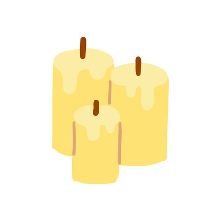 Set of wax candles. Cozy home atmosphere, hygge, relaxation and comfort. Hand drawn doodle vector illustrationのイラスト素材