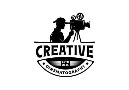 Silhouette cameraman logo. Video, movie, film, cinematography illustration design template inspirationのイラスト素材