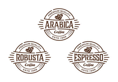 Vintage design types of coffee, stamp label badge logo design inspiration templateのイラスト素材