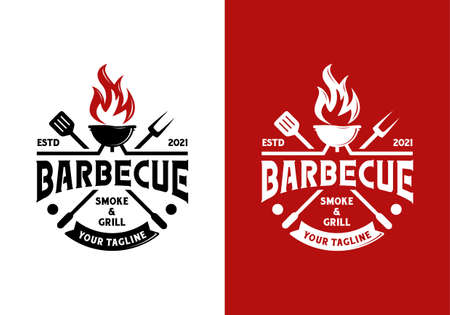 Vintage grill barbecue, restaurant logo design inspiration templateのイラスト素材