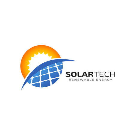 Sun solar energy logo design template. solar tech logo designsのイラスト素材
