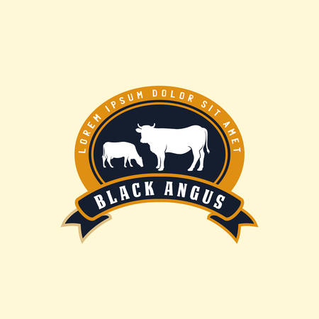 black angus logo design template. cow farm logo design. cow vector illustrationのイラスト素材
