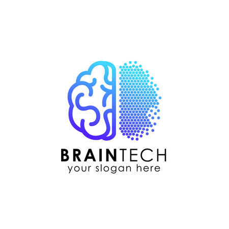 pixel brain logo design. digital brain logo design in pixel art style. brain tech vector iconのイラスト素材
