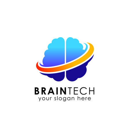 digital brain logo design vector iconのイラスト素材