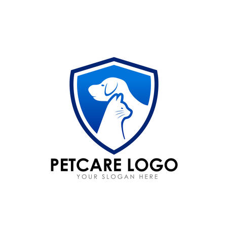 pet care and pet clinic logo design template. cat and dog vector silhouetteのイラスト素材