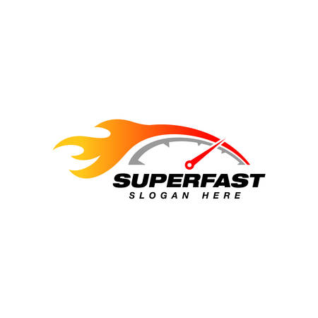 speedometer logo design template. speedometer vector icon with flame effect illustrationのイラスト素材