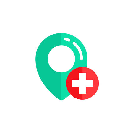 pin hospital location icon vector design. cross red sign symbol designsのイラスト素材