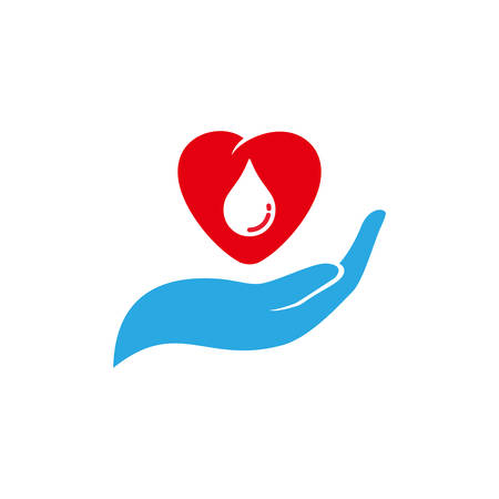 Red blood drop in hand isolated on white background. blood donor volunteer vector design.のイラスト素材