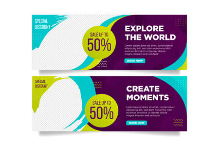 Travel vacation holiday banner design template. Explore the world bannerのイラスト素材