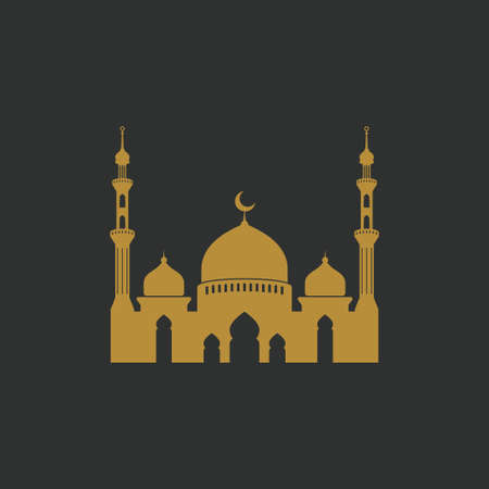 Mosque icon silhouette logo vector illustration design in gold colorのイラスト素材