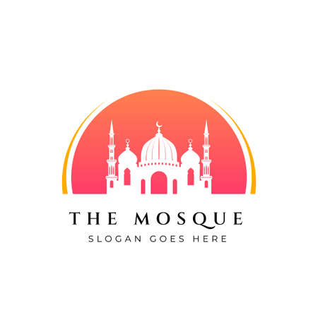 Islamic center icon silhouette logo design template with mosque vector illustrationのイラスト素材