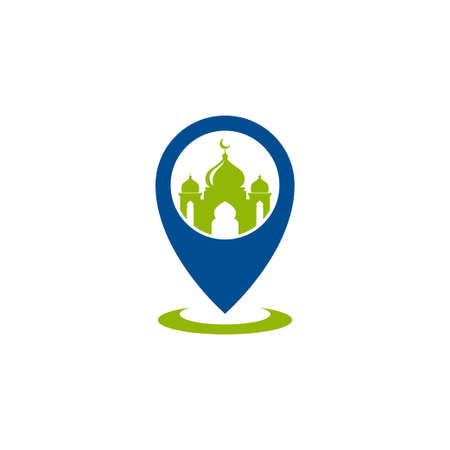 Mosque sign icon vector illustration design template isolated on pin location icon designのイラスト素材