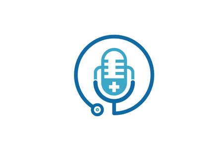 Medical podcast logo design. Stethoscope and microphone illustration symbol.のイラスト素材