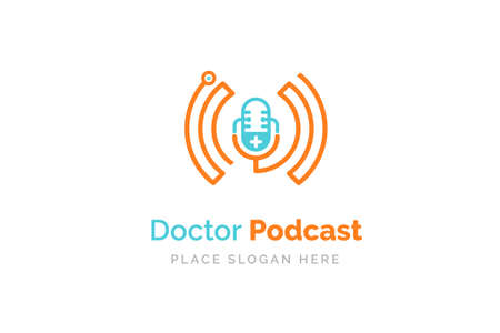Doctor podcast logo design. Stethoscope and microphone illustration symbol.のイラスト素材