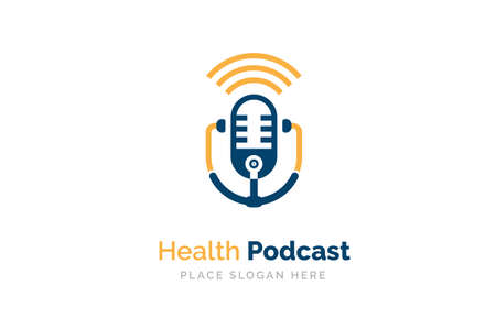 Medical podcast logo design. Stethoscope and microphone illustration symbol.のイラスト素材