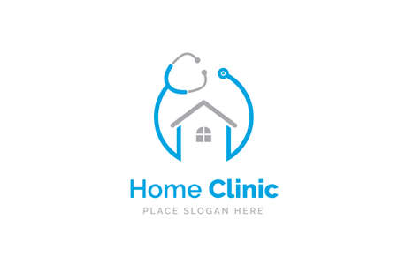 Home clinic logo design with stethoscope icon.のイラスト素材