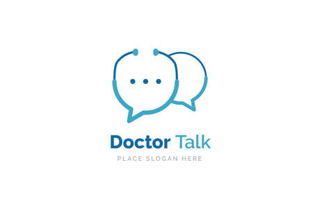Doctor talk logo design template. Stethoscope isolated on bubble chat symbol.のイラスト素材