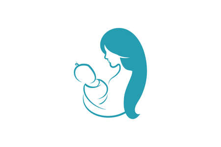 Mother and baby logo vector symbol. Mom hugs her child logo template.のイラスト素材